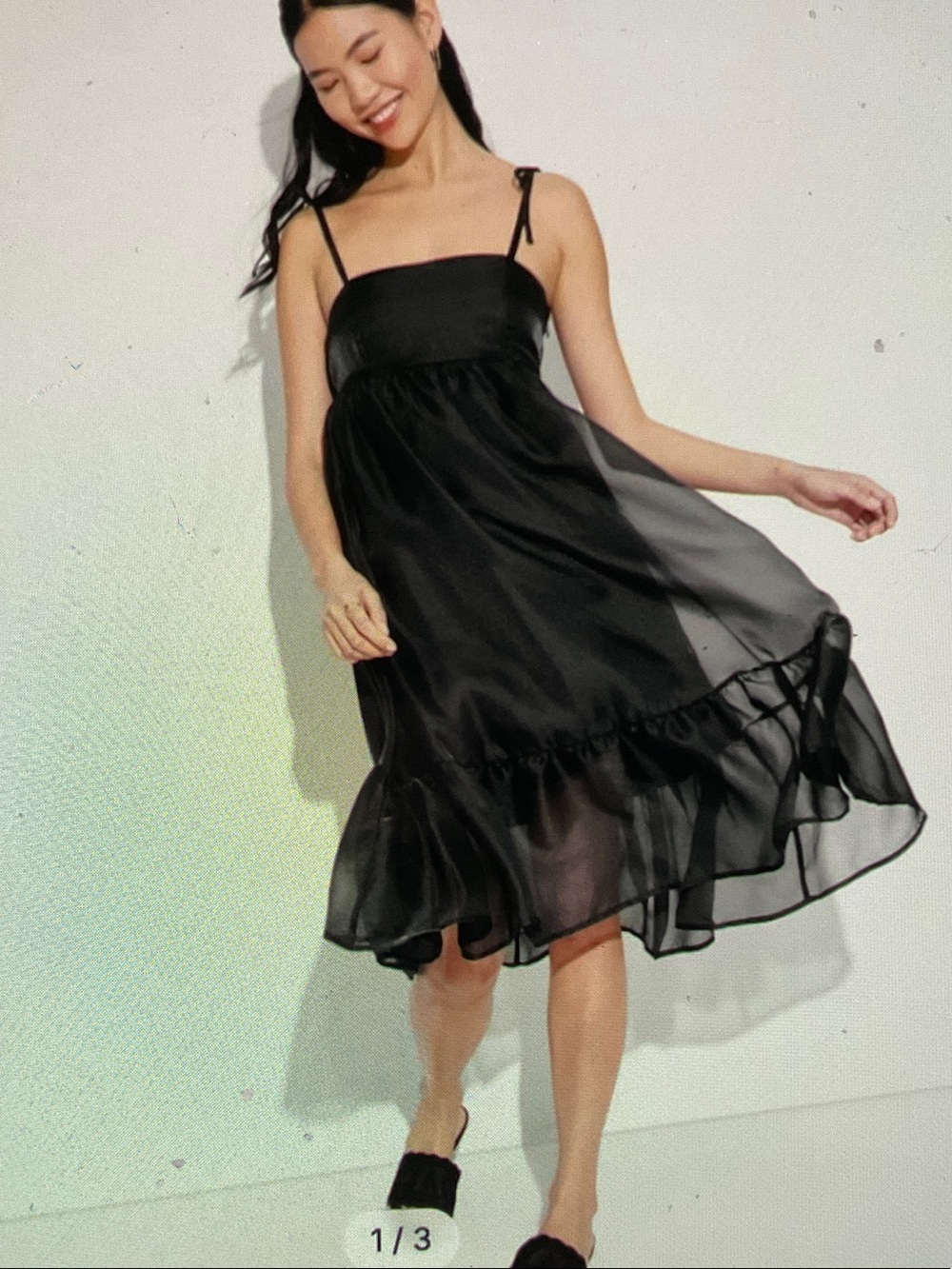 Wild Fable black sleeveless organza midi baby doll dress, size Medium
